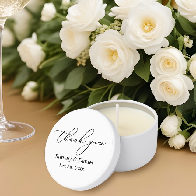 Minimalist Elegance Calligraphy Wedding Mini Candle Favors (Customize to change your personalized text size or text style.)