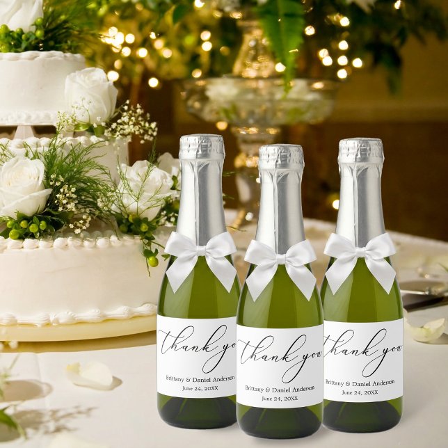 Minimalist Elegance Calligraphy Wedding Mini Sparkling Wine Label (Customize to change your personalized text size or text style.)