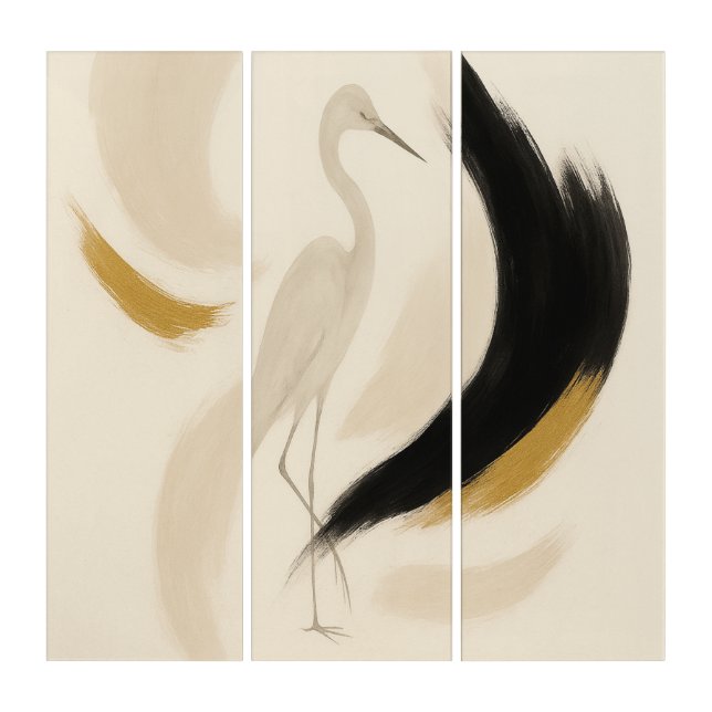 Minimalist Elegance: Heron in Zen Trazors Triptych (Front)