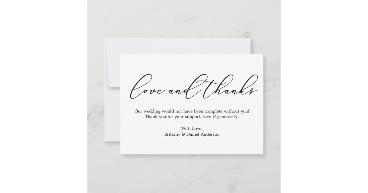 Minimalist Elegance Love and Thanks Calligraphy Thank You Card | Zazzle