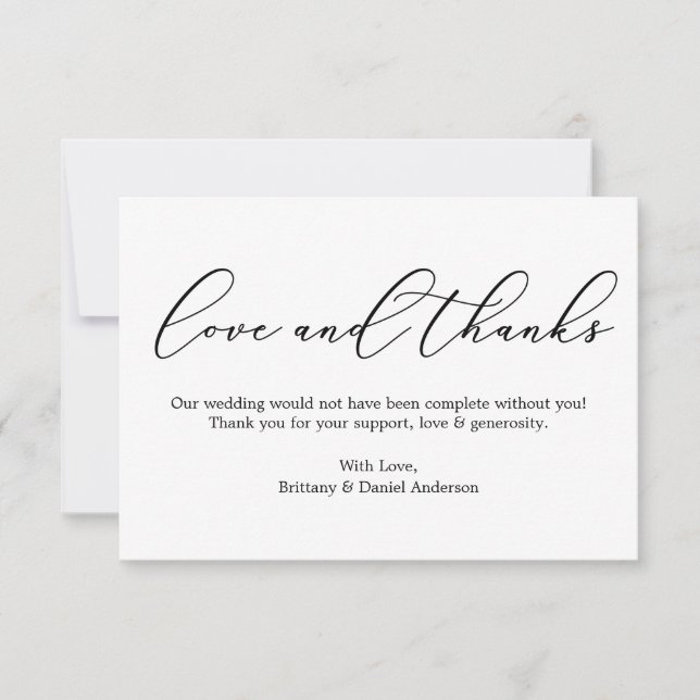 Minimalist Elegance  Love and Thanks Calligraphy Thank You Card (Front)