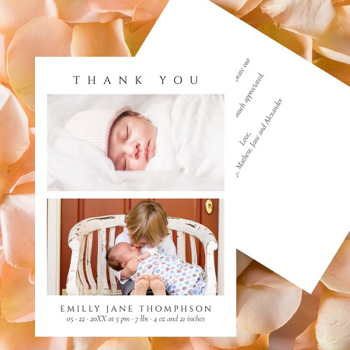 Minimalist Elegant 2 Photos Baby Shower Thank You Card
