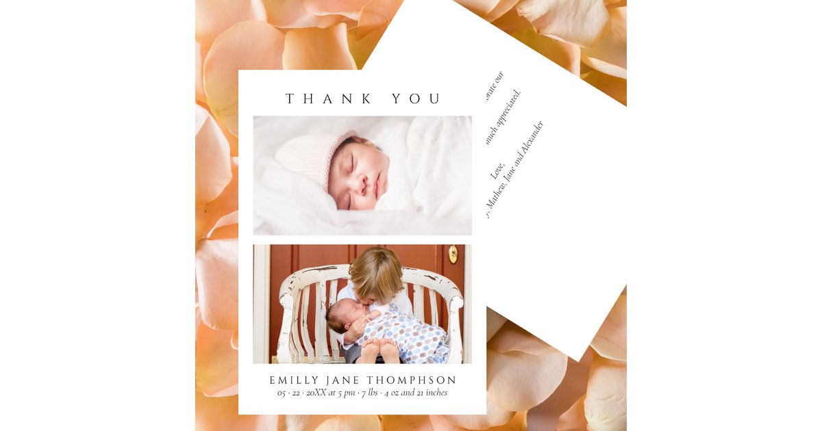 Minimalist Elegant 2 Photos Baby Shower Thank You Card | Zazzle