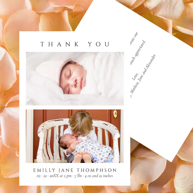 Minimalist Elegant 2 Photos Baby Shower Thank You Card | Zazzle
