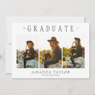Minimalist Elegant 3 Photo Collage Graduation Announcement