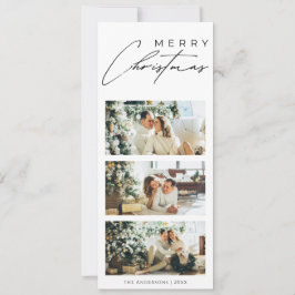 Minimalist Elegant 3 Photo Collage Merry Christmas Holiday Card