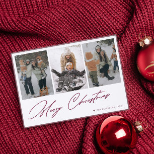 Minimalist elegant 3 photo Merry Christmas holiday Letterpress Photo Cards