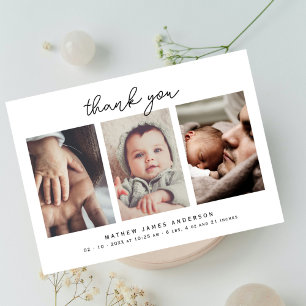 Minimalist Elegant 3 Photos Thank You Baby Shower Card
