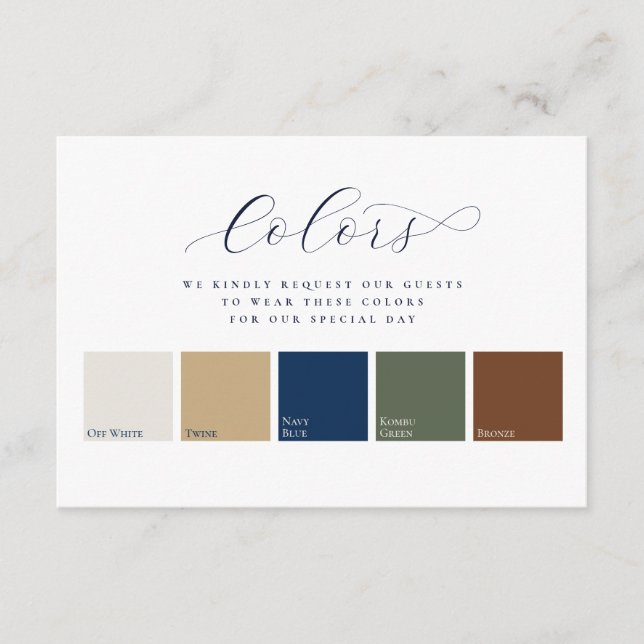 Minimalist Elegant 5 Colors Wedding Attire  Enclosure Card (Front)