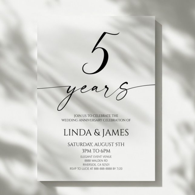 Minimalist Elegant 5th Wedding Anniversary Invitation (Creator Uploaded)