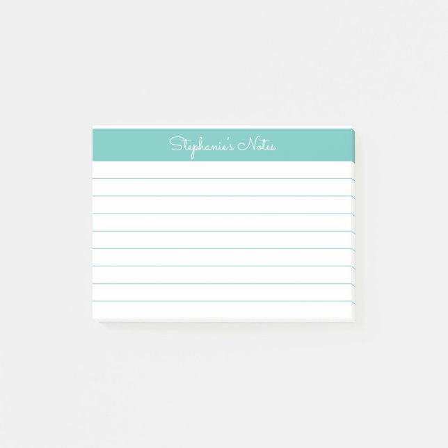 Minimalist Elegant Aqua Lined Personalized Post-it Notes (Front)