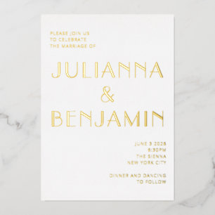 Minimalist Elegant Art Deco Chic Wedding Gold Foil Invitation