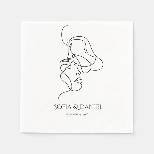 Minimalist  Elegant Artistic Linnear Wedding Napkins (Front)