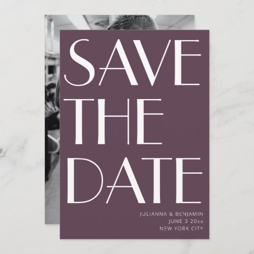 Minimalist Elegant Aubergine Art Deco Photo Save The Date