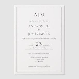 Minimalist Elegant B&W Classic Wedding Vellum Invitations
