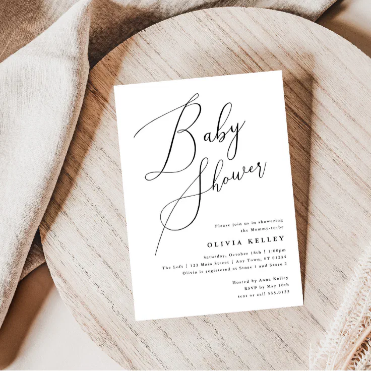 Minimalist Elegant Baby Shower Black and White Invitation | Zazzle