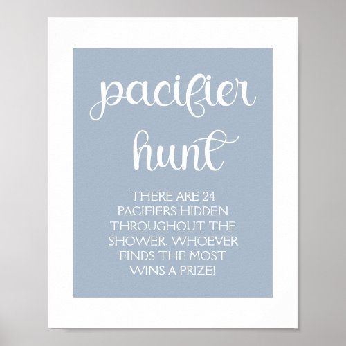 Minimalist Elegant Baby Shower Blue Pacifier Hunt Poster