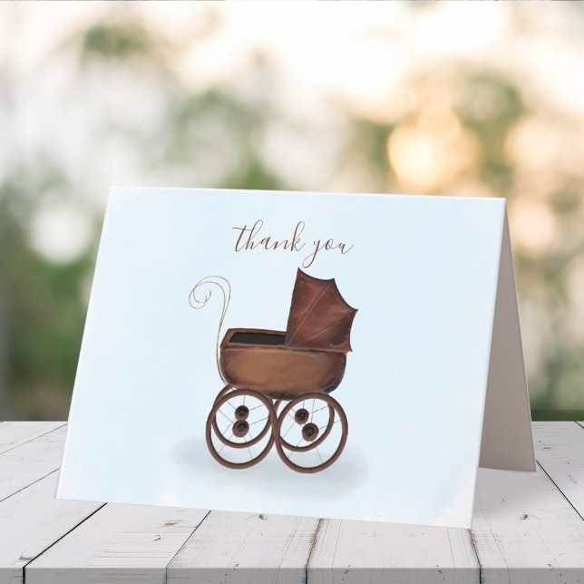 Minimalist Elegant Baby Thank You Carriage Blue Card (Creator Uploaded)