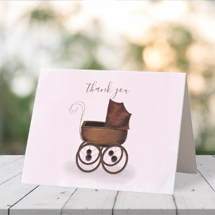 Minimalist Elegant Baby Thank You Carriage Pink Card