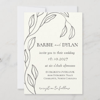 Minimalist Elegant Beige Floral Wedding Invitation