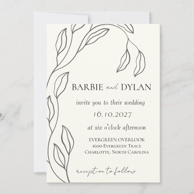 Minimalist Elegant Beige Floral Wedding Invitation (Front)