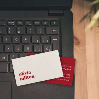 Minimalist Elegant Beige Red Consultant Business Card by pro_business_card at Zazzle