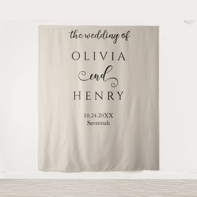 Minimalist Elegant  Beige Wedding Banner Tapestry (Front)