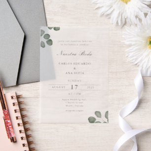 Minimalist Elegant Bilingual Spanish Wedding Vellum Invitations