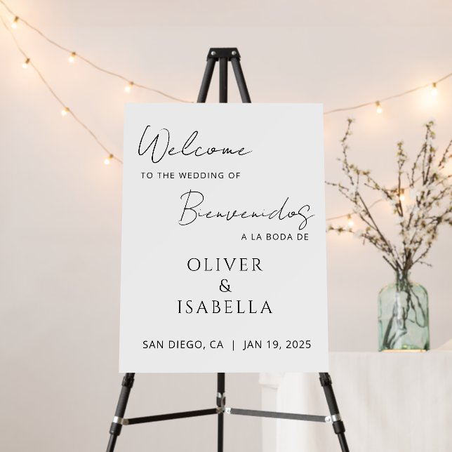 Minimalist Elegant Bilingual Wedding Welcome Sign (In Situ (Stand))