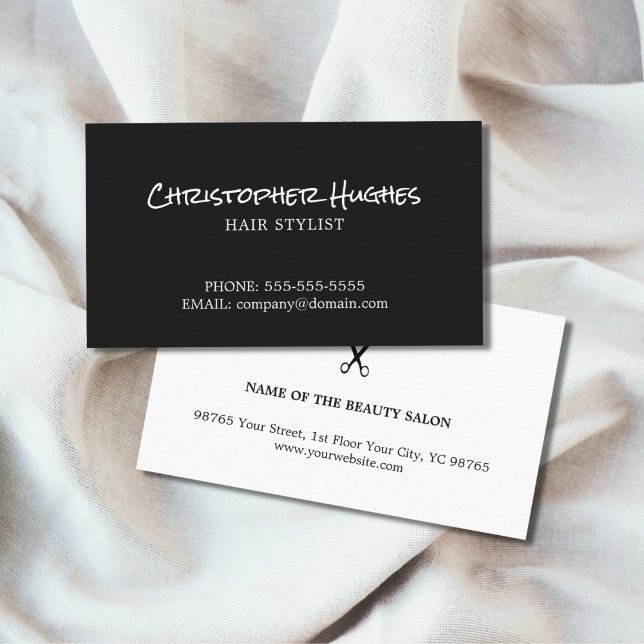 Minimalist Elegant Black and White Hairdresser Business Card (Creator Uploaded)