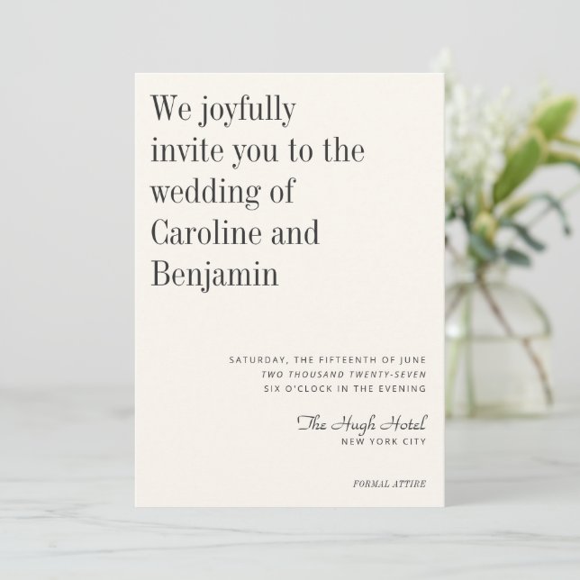 Minimalist Elegant Black and White Modern Wedding  Invitation (Standing Front)