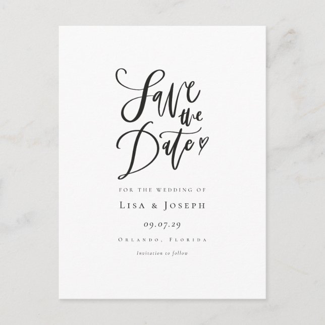 Minimalist Elegant Black and White Save the Date Postcard (Front)