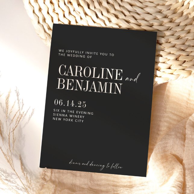 Minimalist Elegant Black and White Script Wedding  Invitation (Creator Uploaded)