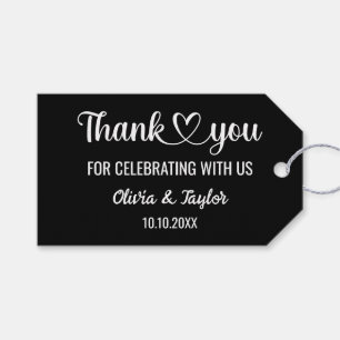 Minimalist Elegant Black And White Thank You Heart Gift Tags