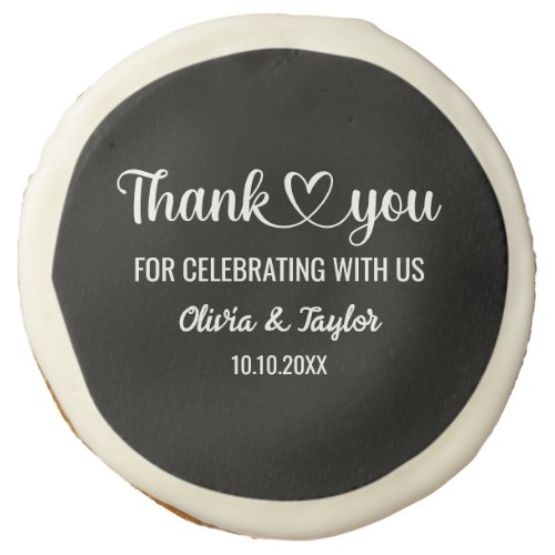 Minimalist Elegant Black And White Thank You Heart Sugar Cookie