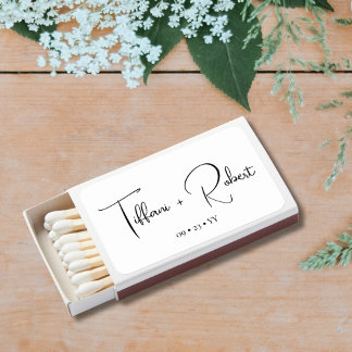 Minimalist Elegant Black and White Wedding Favor Matchboxes