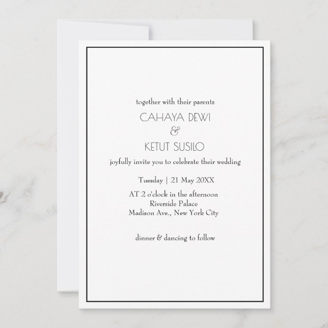 Minimalist Elegant Black and White Wedding Invitation (Front)