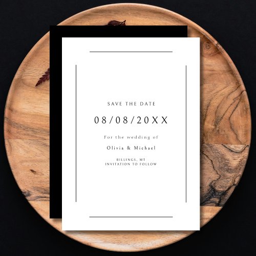 Minimalist Elegant Black and White Wedding Save The Date