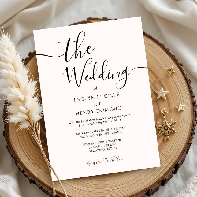 Minimalist Elegant Black Calligraphy  Wedding Invitation (Creator Uploaded)