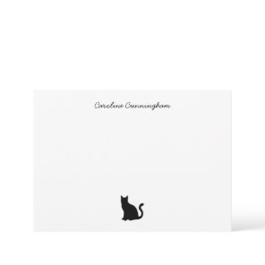 Minimalist Elegant Black Cat Flat Note Card