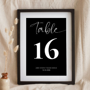 Minimalist Elegant Black Company Event Table Sign Number