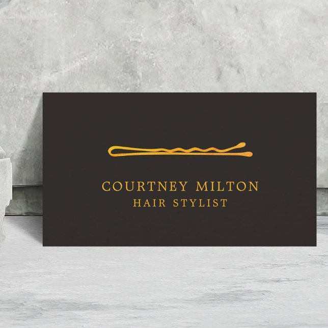 Minimalist Elegant Black Faux Gold Hair Stylist Business Card (Creator Uploaded)