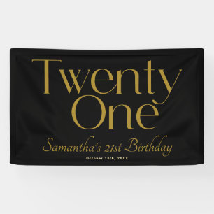Minimalist Elegant Black Gold 21st Birthday Party Banner