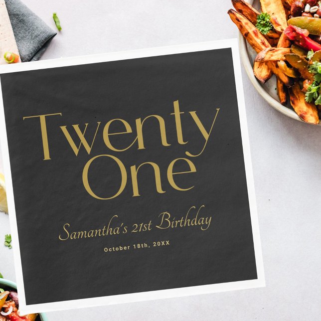 Minimalist Elegant Black Gold 21st Birthday Party Napkins (Creator Uploaded)
