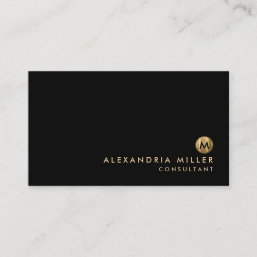 Minimalist Elegant Black Gold Monogram Business Card