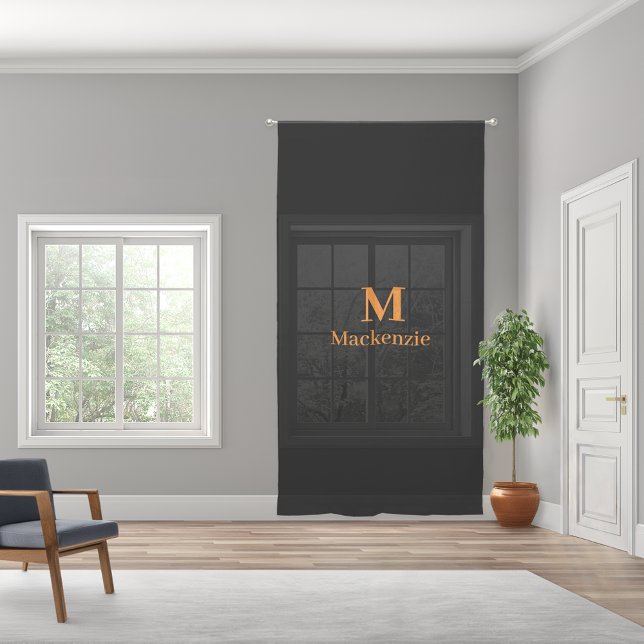 Minimalist Elegant Black Golden Monogram Custom  Sheer Curtains (Creator Uploaded)