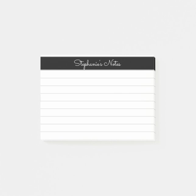 Minimalist Elegant Black Grey Lined Personalized Post-it Notes (Front)