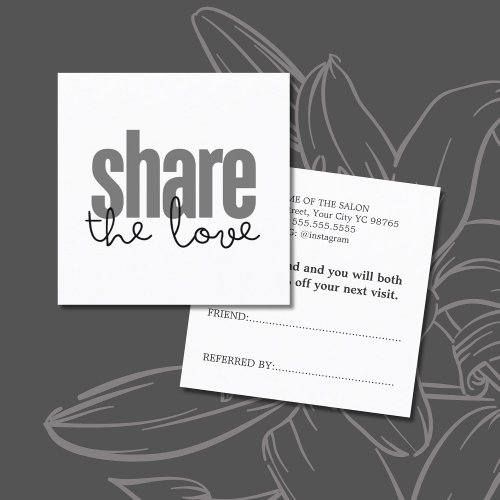 Minimalist Elegant Black Grey White Bold Beauty  Referral Card