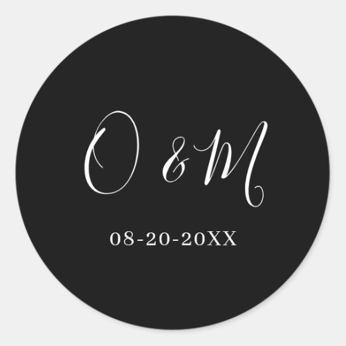 Minimalist Elegant Black Monogram Classic Wedding Classic Round Sticker