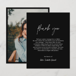 Minimalist Elegant Black Photo Modern Funeral Thank You Card